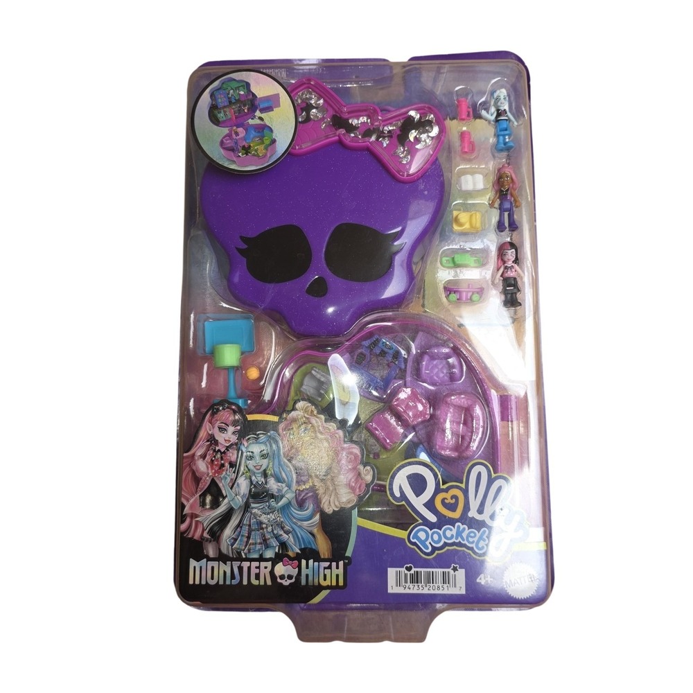 Mattel Polly Pocket Monster High Skull Compact 1in Doll Playset New In Box Toy
